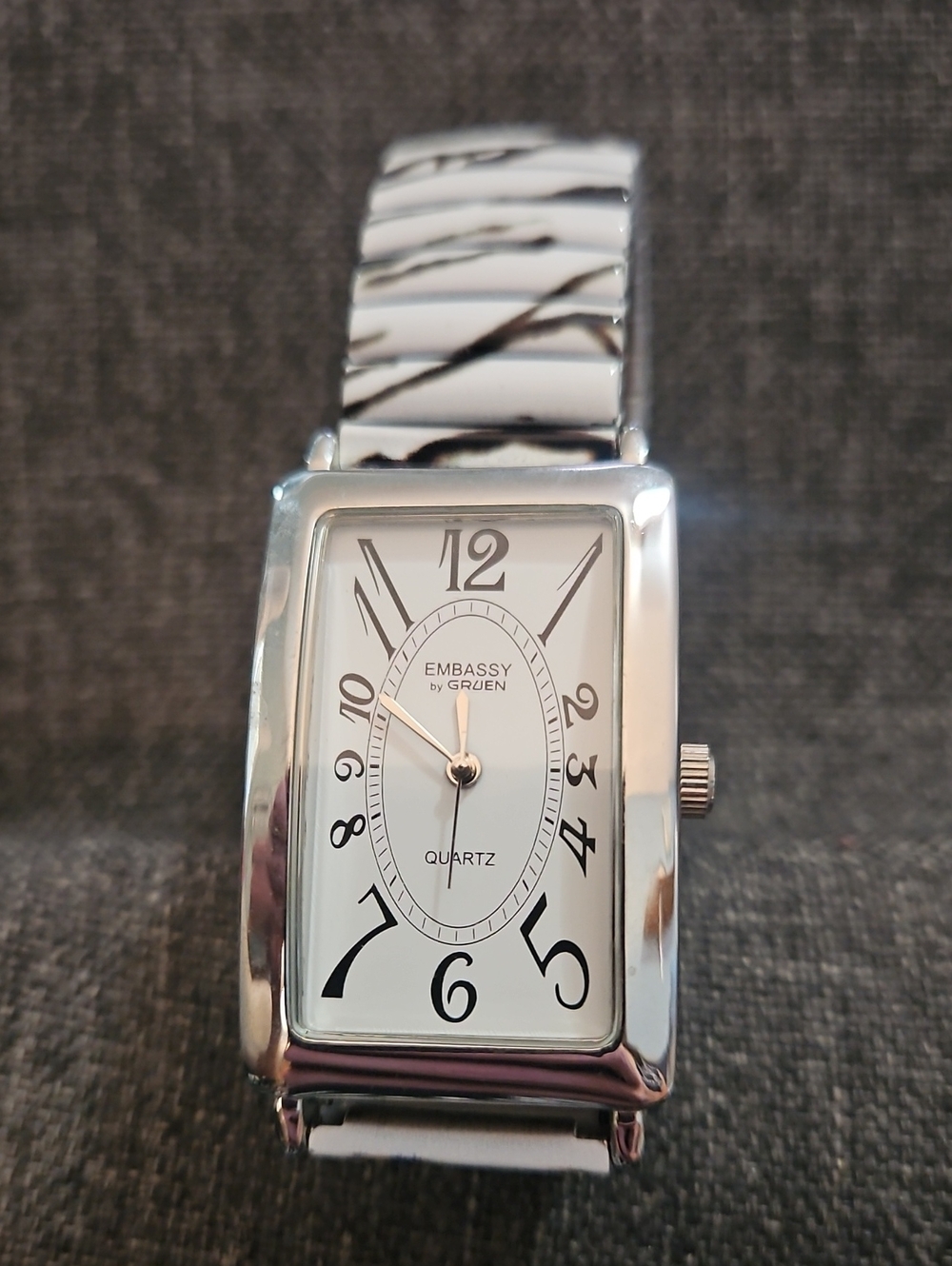 Embasy By Gruen Silver-Tone Rectangular Quartz Watch - White Dial